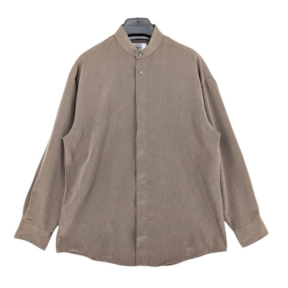 Vintage‎ City Streets Band Collar Shirt Large Taupe Minimalist Korea 90s